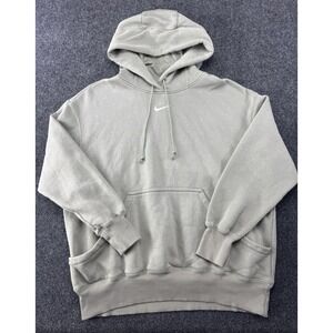 Nike Center Swoosh Hoodie Gray Essential Fleece Pullover Sweatshirt M 24.5x27